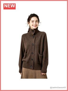 Yak Wool Merino Wool Turtleneck Cardigan Button Front Knit Sweater